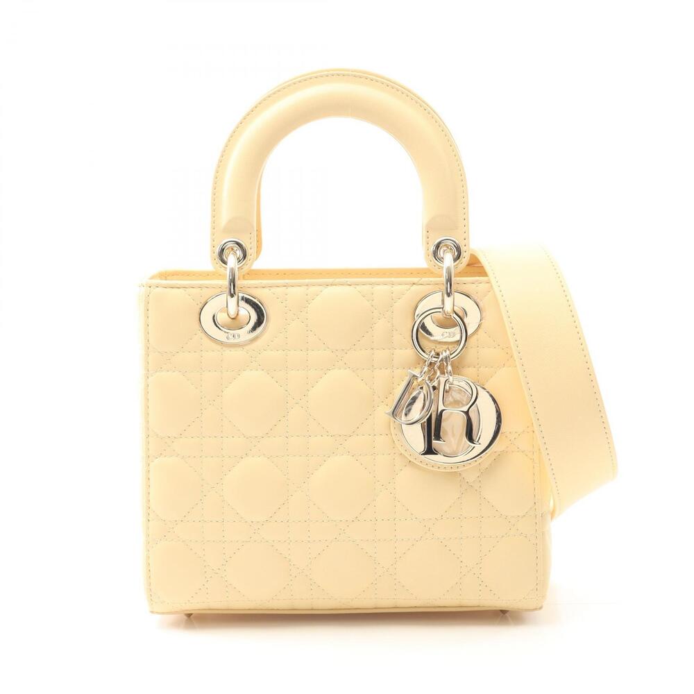 Christian Dior Lady Cannage Handbag Leather Ivory White